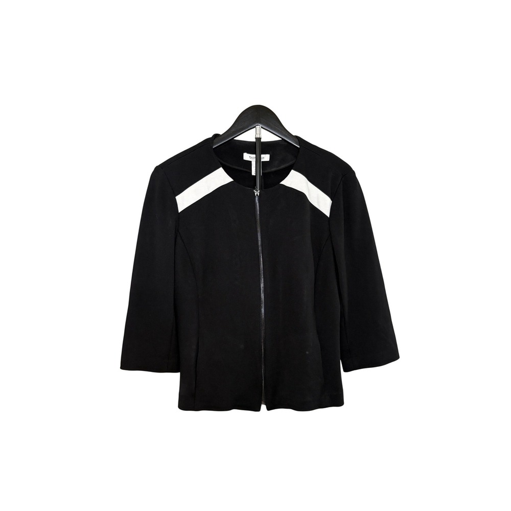 White House Black Market Black White Colorblock Zip Front Jacket Size 12 Womens